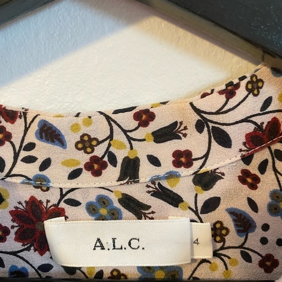 A.L.C. Rey Long-Sleeve Floral Silk Top, White/Multicolor - Picture 4 of 5